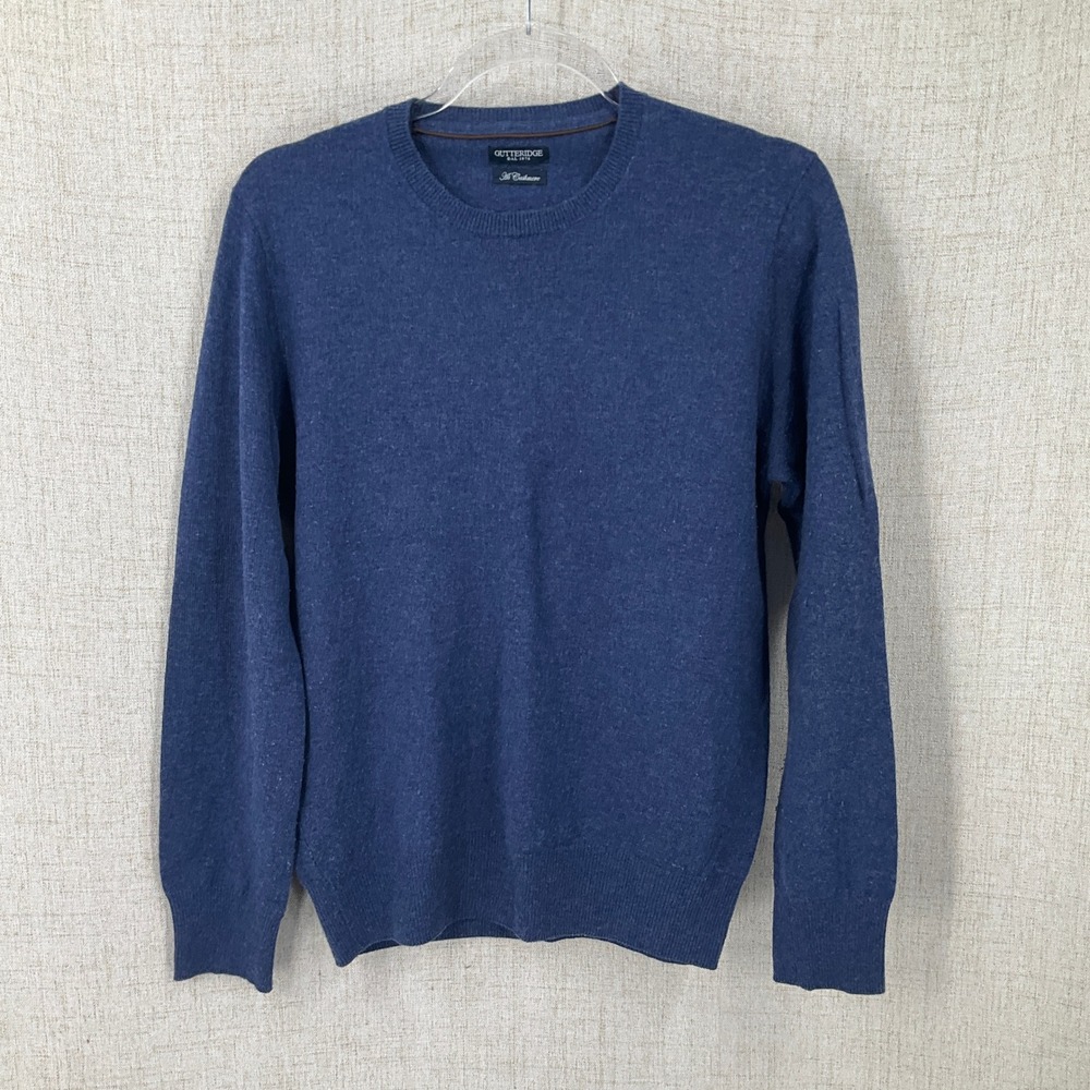 Gutteridge Sweater Mens XL Blue Wool Cashmere Elbow Patches Classic Preppy Luxe